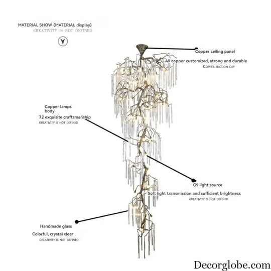Brass Branch Crystal Pendant Chandelier for Staircase Lighting Chandelier