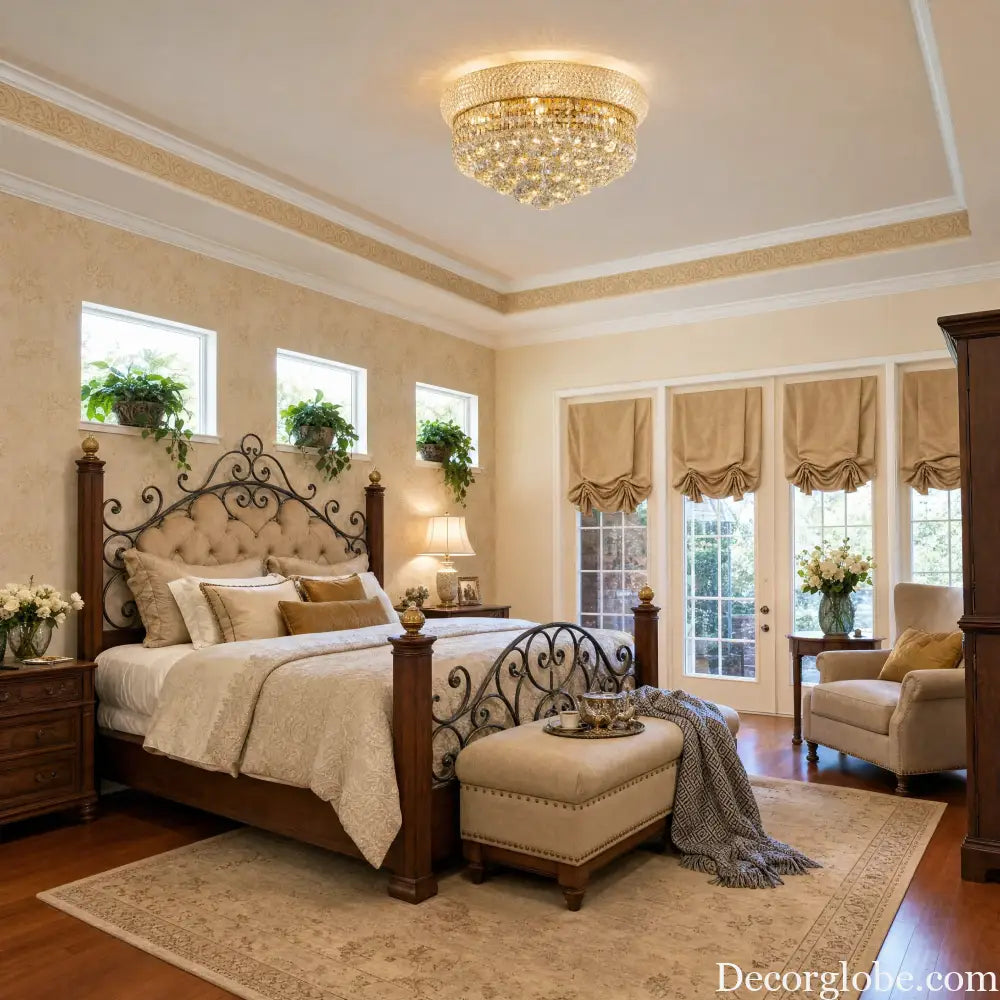 Modern Gold Crystal Chandelier & Ceiling Light,Empire Style Dimmable Flush Mount Crystal Fixture for