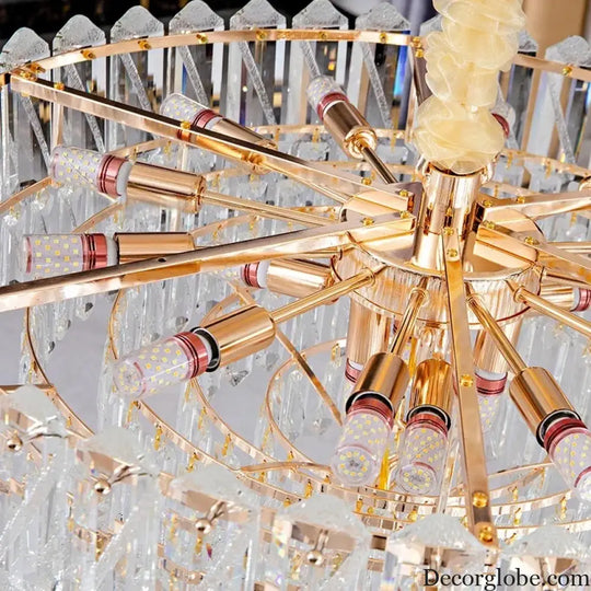 Camille French Luxury Long Crystal Chandelier Gold LED Grand Lobby Light Chandelier