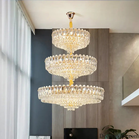 Camille French Luxury Long Crystal Chandelier Gold LED Grand Lobby Light Chandelier