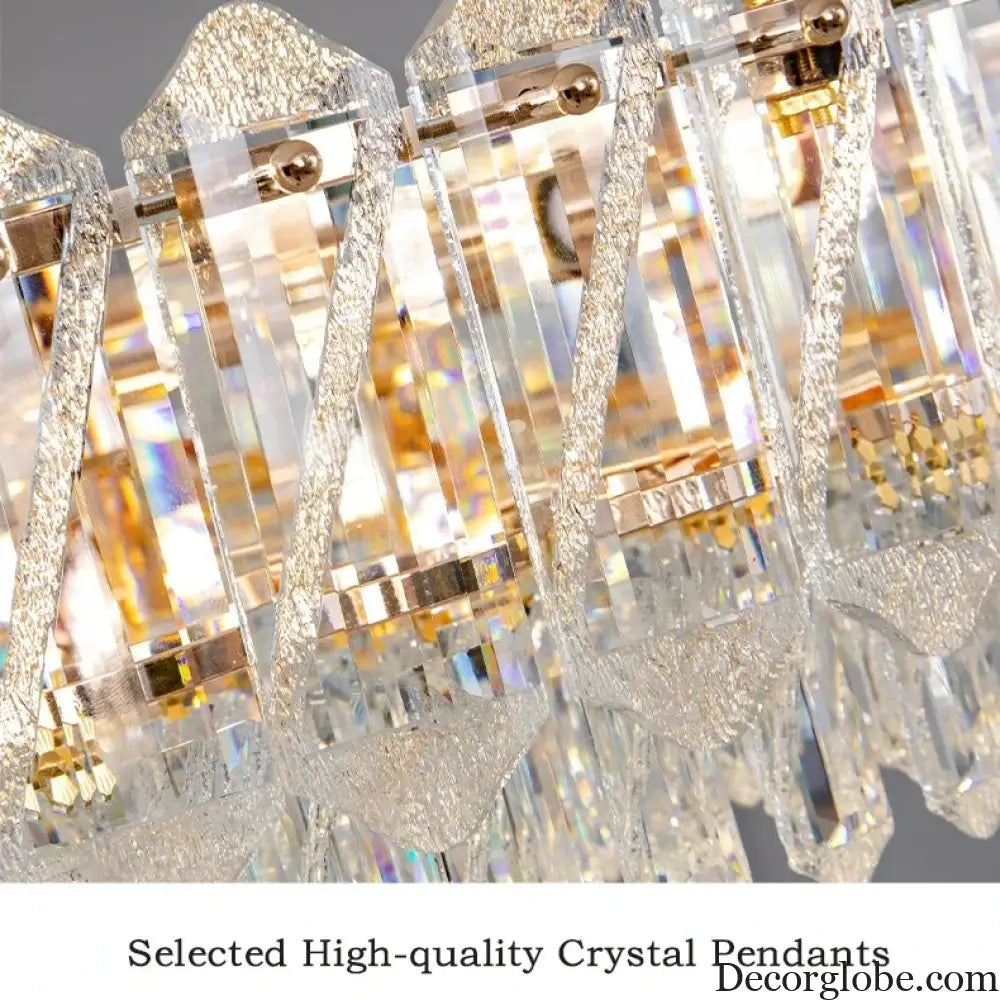 Camille French Luxury Long Crystal Chandelier Gold LED Grand Lobby Light Chandelier