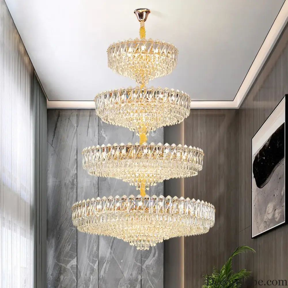 Camille French Luxury Long Crystal Chandelier Gold LED Grand Lobby Light Chandelier