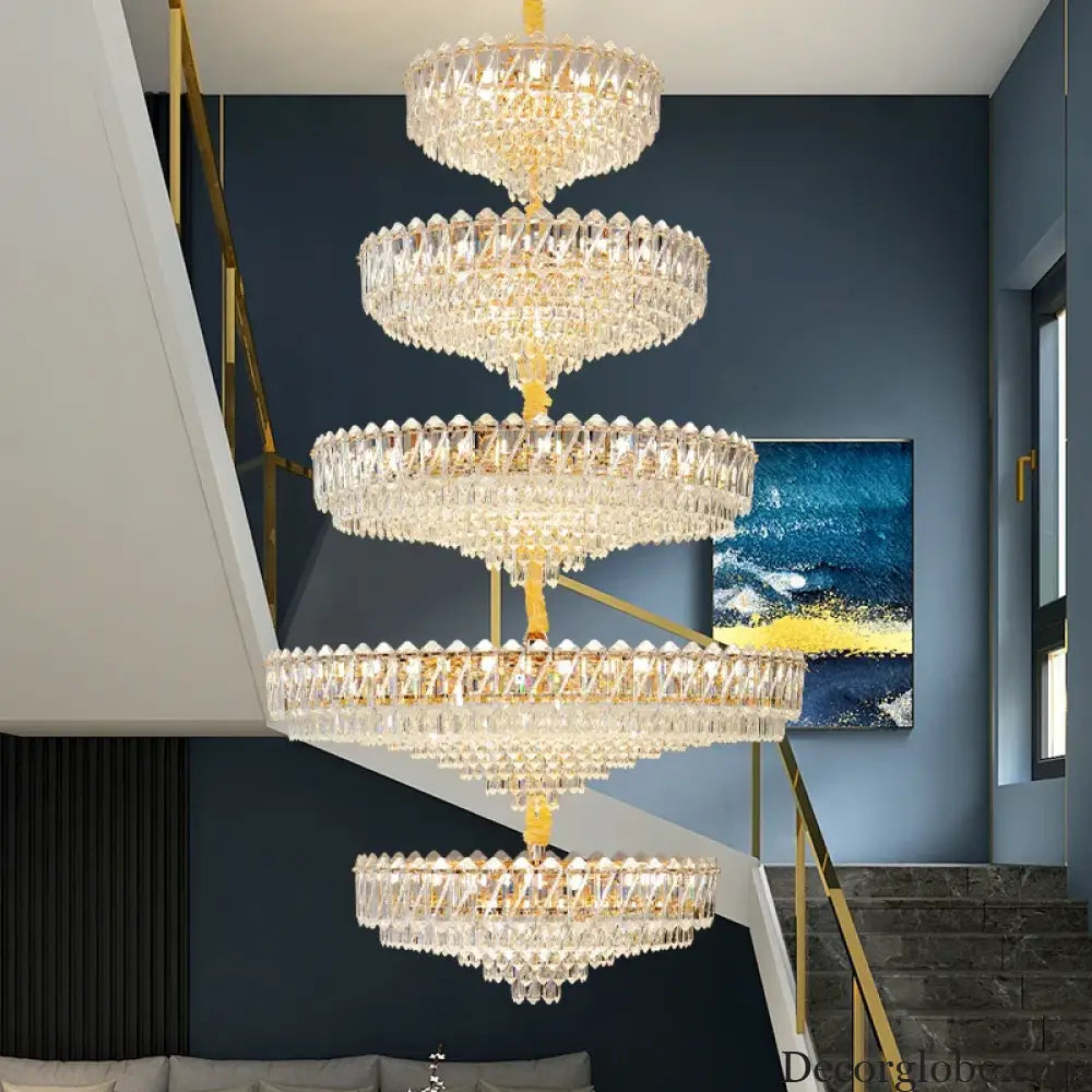 Camille French Luxury Long Crystal Chandelier Gold LED Grand Lobby Light Chandelier
