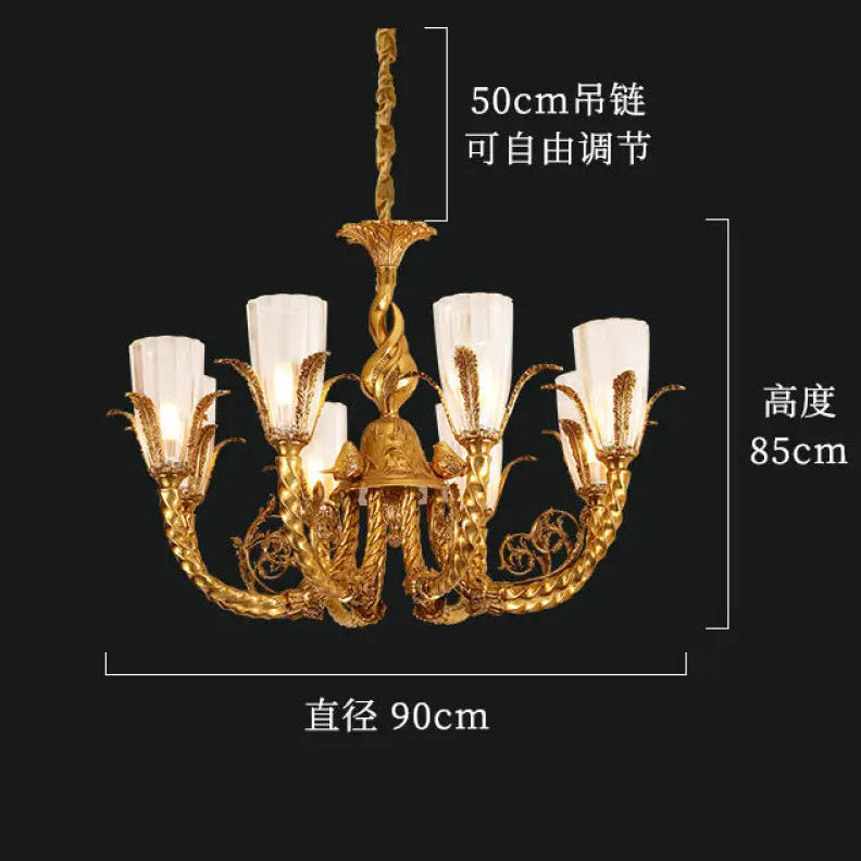 French style copper living room chandelier European style romantic cozy dining room lamp bedroom copper lamp home