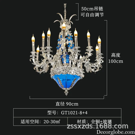 European-style retro pure copper living room chandelier court Villa French copper lamp high-end dining room bedroom