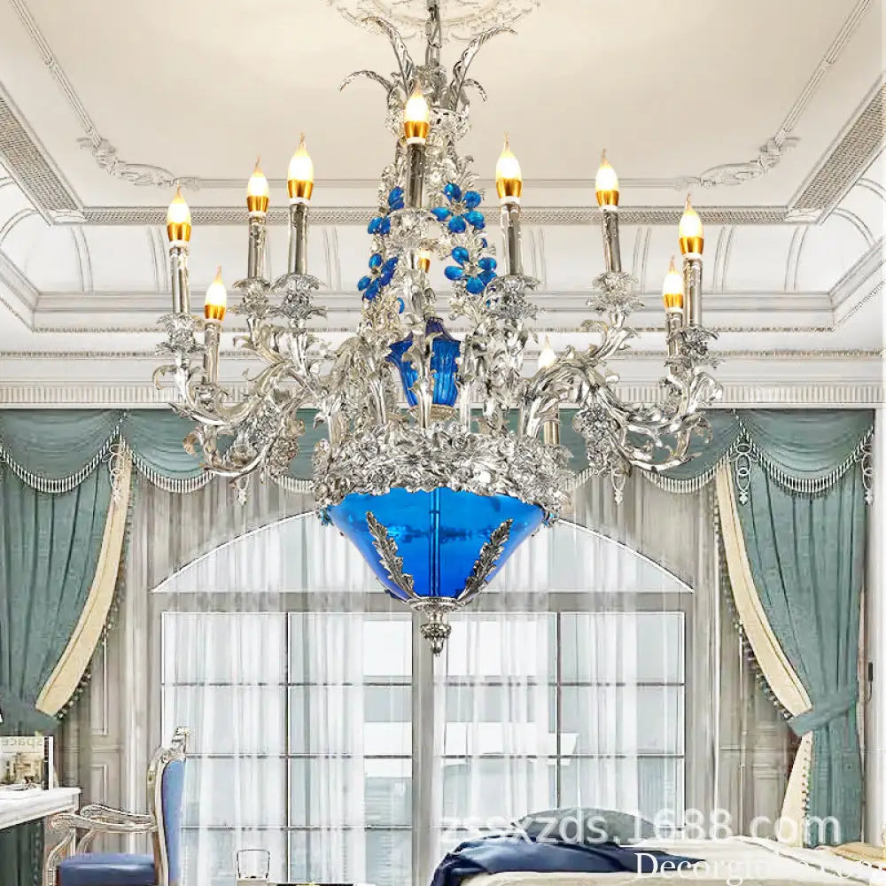 European-style retro pure copper living room chandelier court Villa French copper lamp high-end dining room bedroom