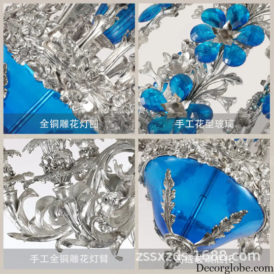 European-style retro pure copper living room chandelier court Villa French copper lamp high-end dining room bedroom