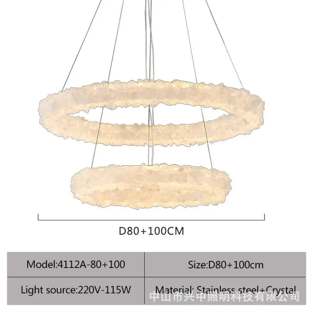 Caroline Modern Double Layer Natural Crystal Chandelier A:D80 + D100 Double Layer Chandelier