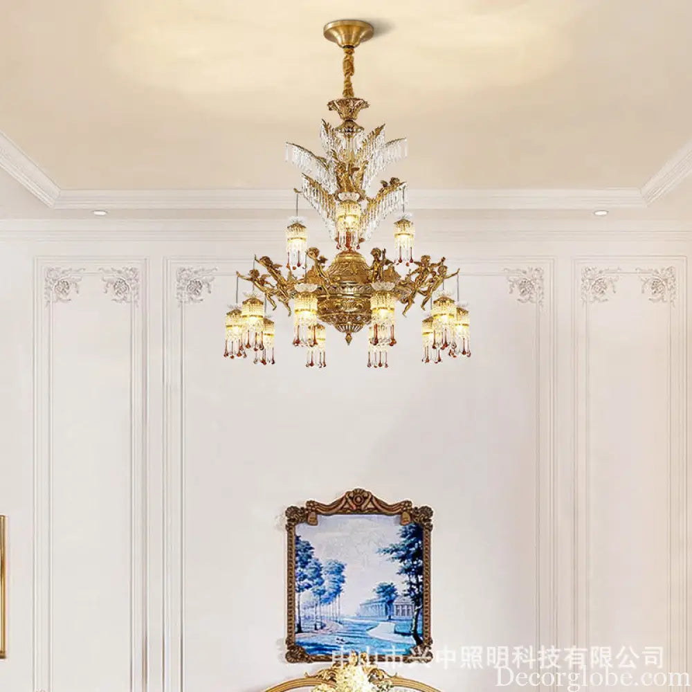 French-style light luxury crystal chandelier elegant Villa duplex building hall lighting European-style living room