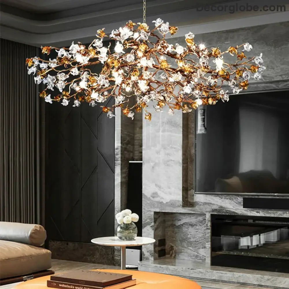 Charming Vintage Copper Flower Chandelier -  Tree Branch LED Lighting for Dining Rooms, Kitchen Islands, and Indoor Decor - DecorGlobe