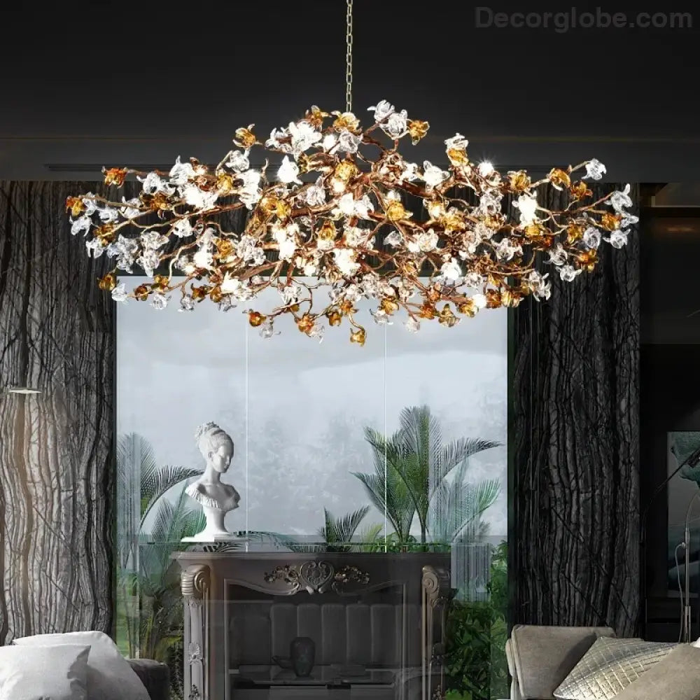 Charming Vintage Copper Flower Chandelier -  Tree Branch LED Lighting for Dining Rooms, Kitchen Islands, and Indoor Decor - DecorGlobe