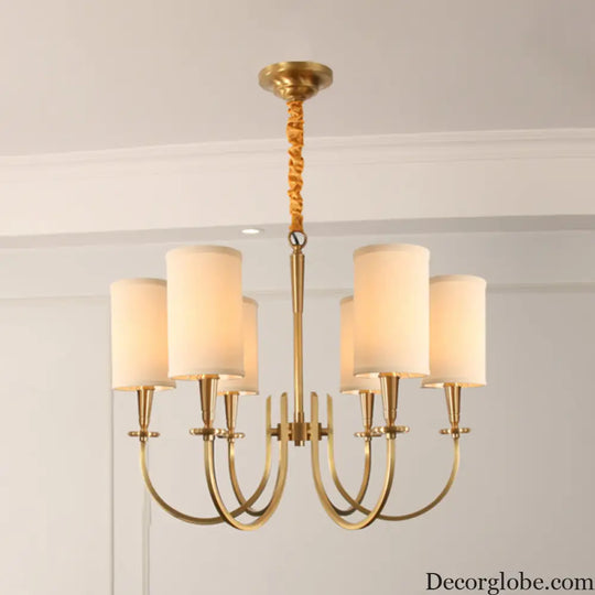 Classic White Cylindrical Pendant Chandelier - 6 Lights Fabric Shade - Perfect for Living Room Lighting White