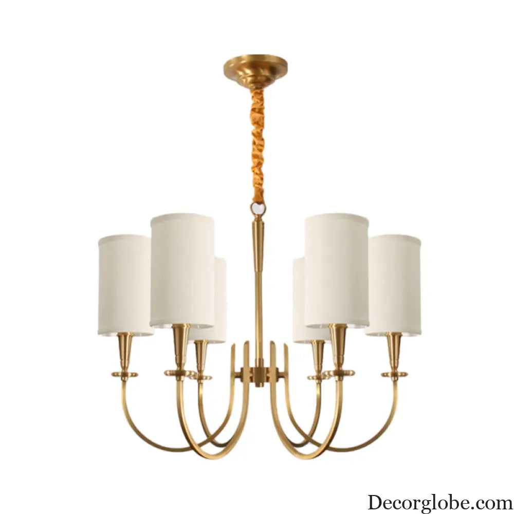 Classic White Cylindrical Pendant Chandelier - 6 Lights Fabric Shade - Perfect for Living Room Lighting White