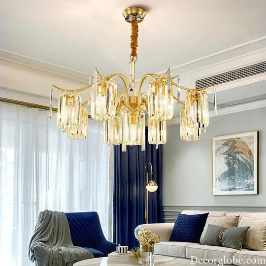 Classical Gold Crystal LED Chandelier with Copper and Glass Accents Lighting > Ceiling lights > Chandeliers