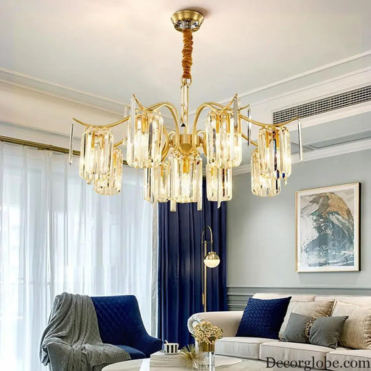 Classical Gold Crystal LED Chandelier with Copper and Glass Accents Lighting > Ceiling lights > Chandeliers