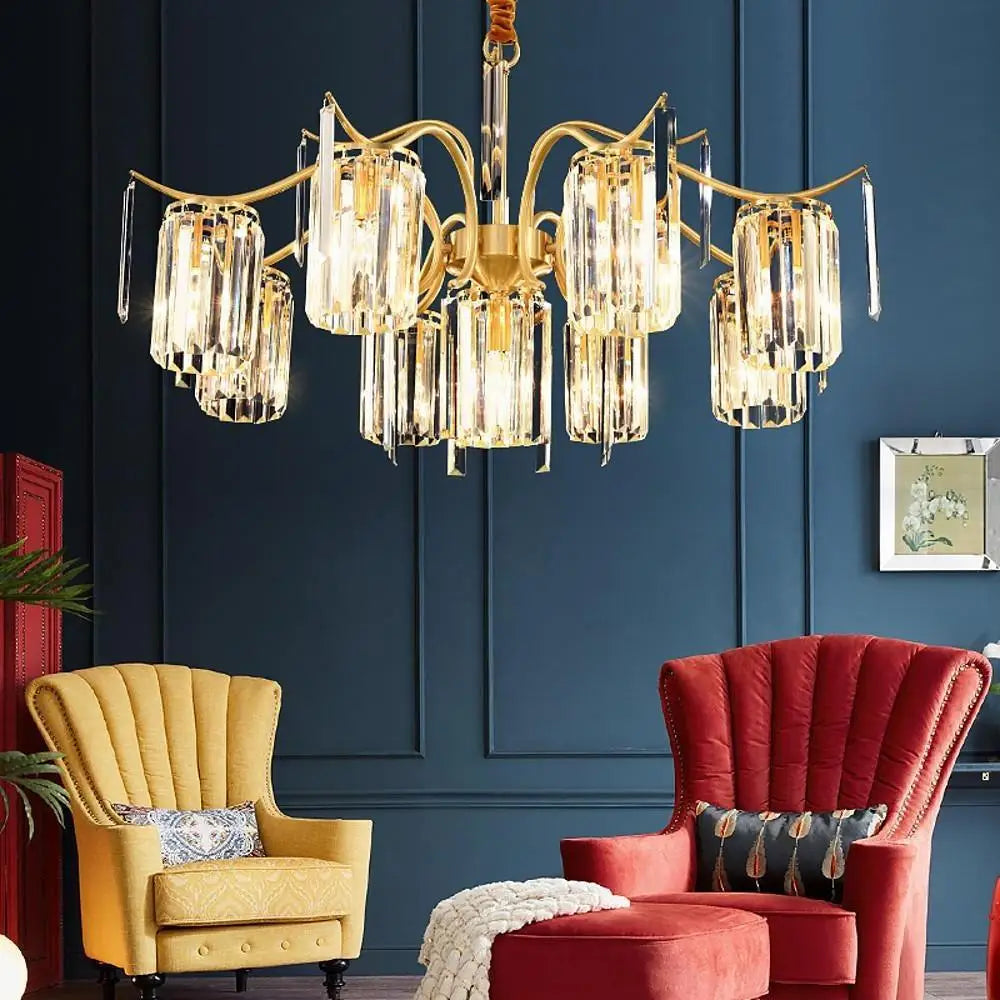 Classical Gold Crystal LED Chandelier with Copper and Glass Accents 9 Heads Lighting > Ceiling lights > Chandeliers