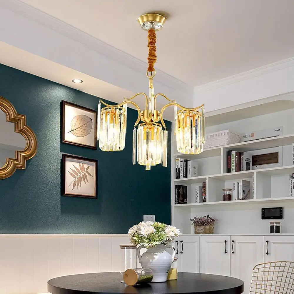 Classical Gold Crystal LED Chandelier with Copper and Glass Accents 4 Heads Lighting > Ceiling lights > Chandeliers