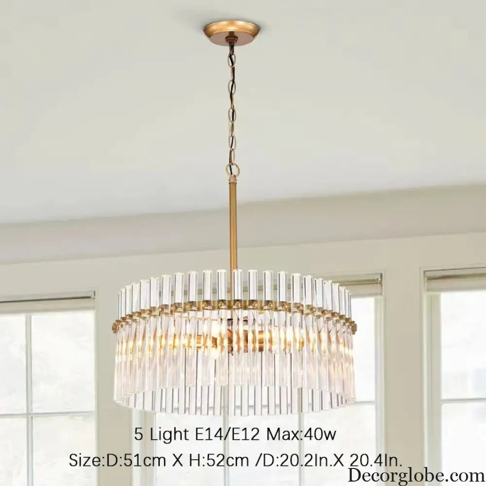 Contemporary 5-Light Brushed Brass Finish Crystal Glass Chandelier - Illuminate Your Space with Modern Elegance - DecorGlobe