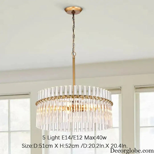 Contemporary 5-Light Brushed Brass Finish Crystal Glass Chandelier - Illuminate Your Space with Modern Elegance - DecorGlobe