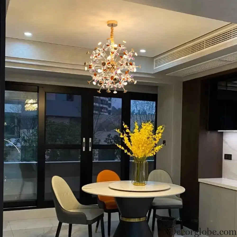 Contemporary Dandelion LED Chandelier - Fashionable Branch Design with Colorful Crystal Accents - DecorGlobe