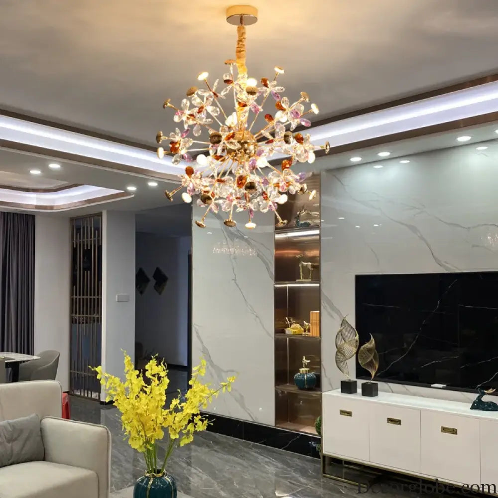 Contemporary Dandelion LED Chandelier - Fashionable Branch Design with Colorful Crystal Accents - DecorGlobe