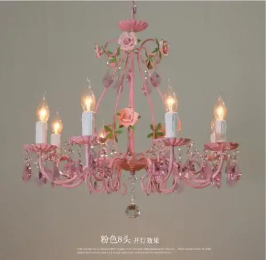 Contemporary Pink Ceiling Chandelier - E14 LED Lighting with Crystal, Iron, and Ceramic Accents - DecorGlobe