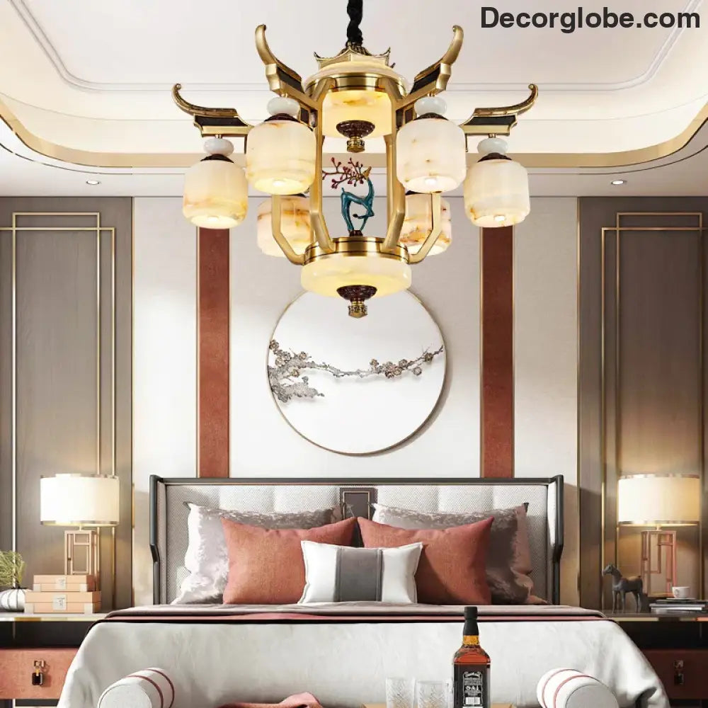 Copper Chandelier with Marble 20+ Lights Remote Control Chandelier