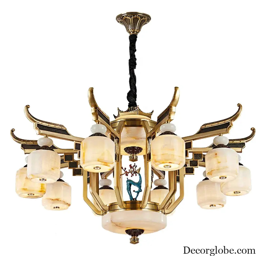 Copper Chandelier with Marble 20+ Lights Remote Control Chandelier