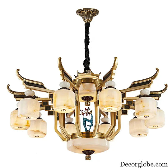 Copper Chandelier with Marble 20+ Lights Remote Control Chandelier