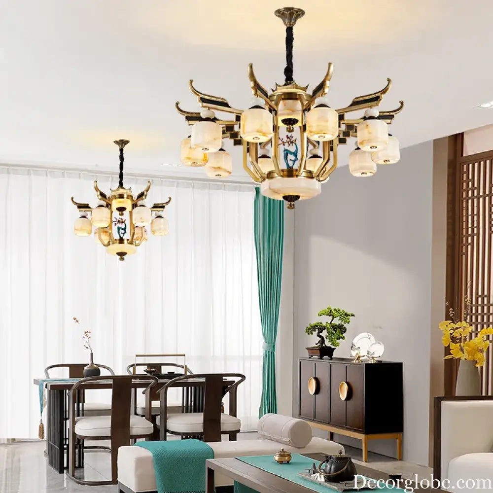 Copper Chandelier with Marble 20+ Lights Remote Control Chandelier