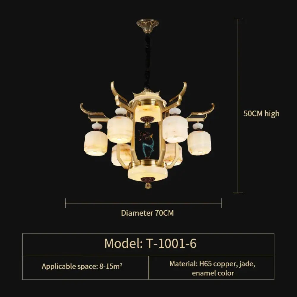 Copper Chandelier with Marble 20+ Lights Remote Control 6 Heads D70CM Chandelier