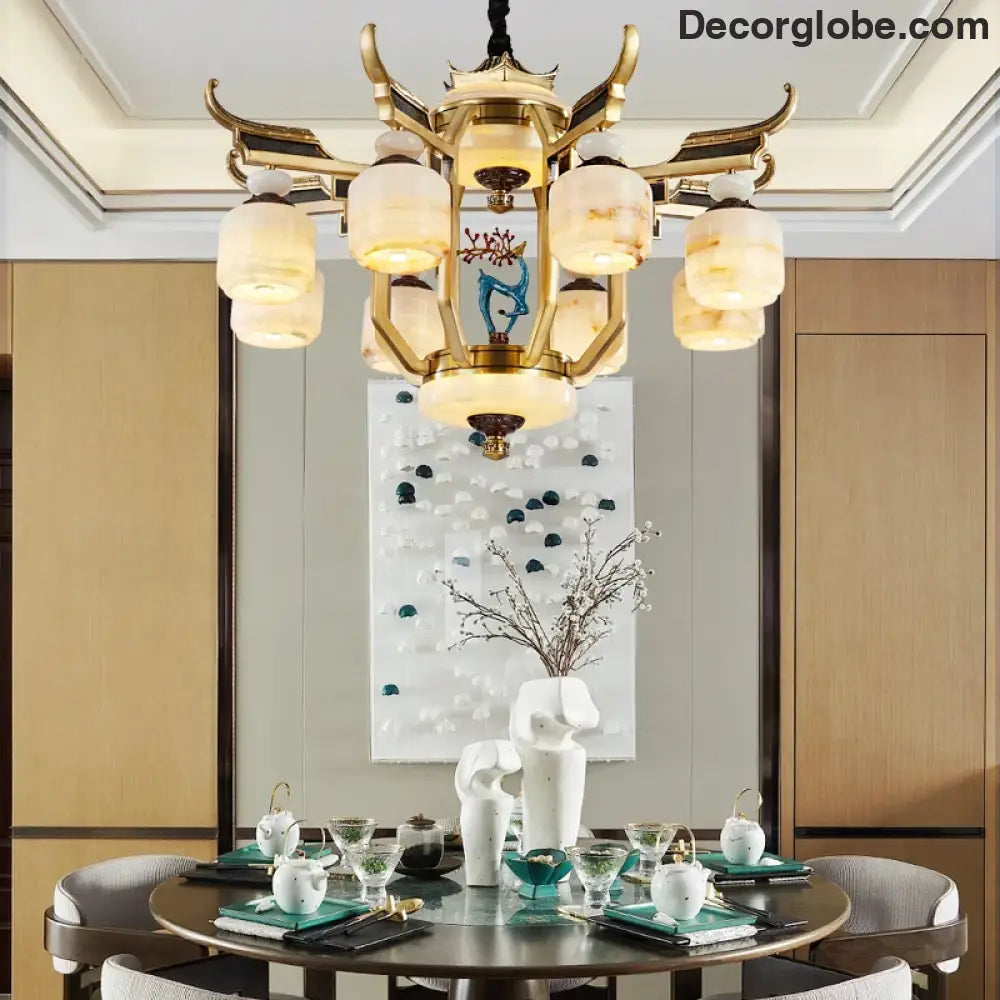 Copper Chandelier with Marble 20+ Lights Remote Control Chandelier