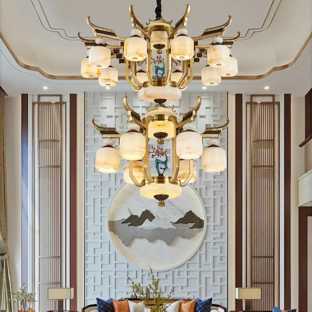 Copper Chandelier with Marble 20+ Lights Remote Control Chandelier