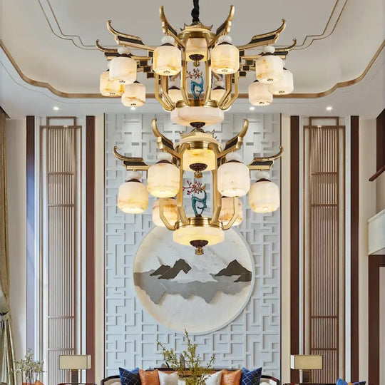 Copper Chandelier with Marble 20+ Lights Remote Control Chandelier