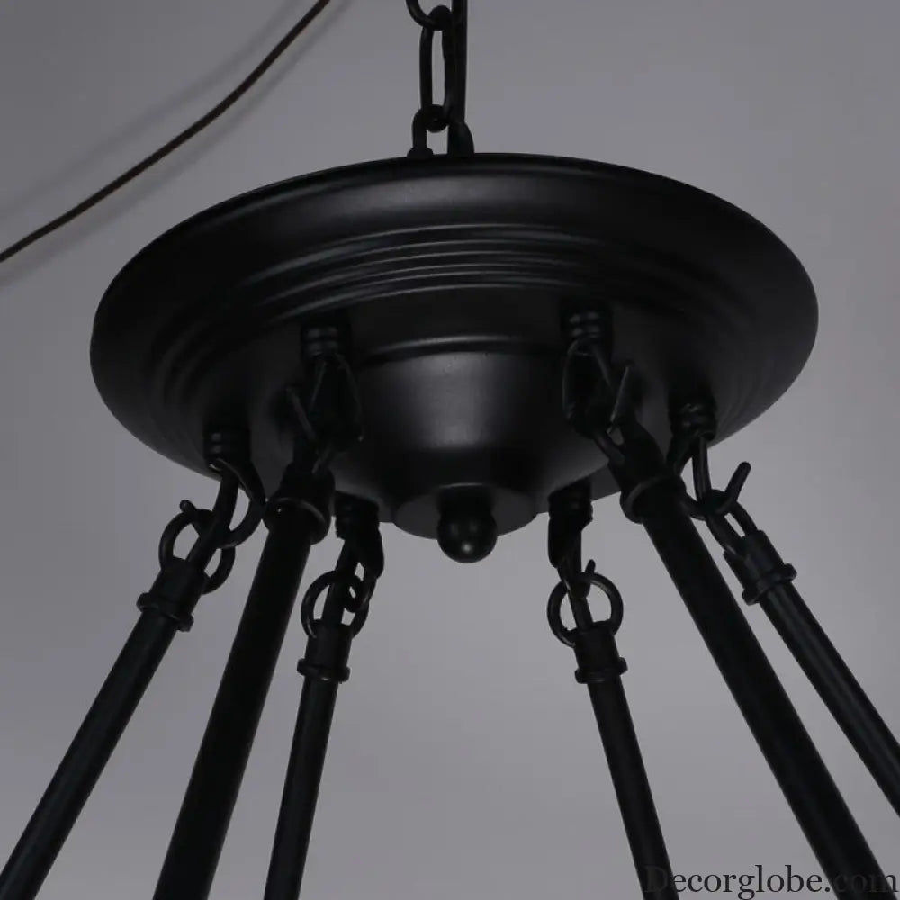 Country Hemp Rope Loop Chandelier - Hanging Ceiling Light Black Restaurant Lamp