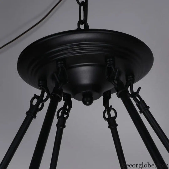 Country Hemp Rope Loop Chandelier - Hanging Ceiling Light Black Restaurant Lamp