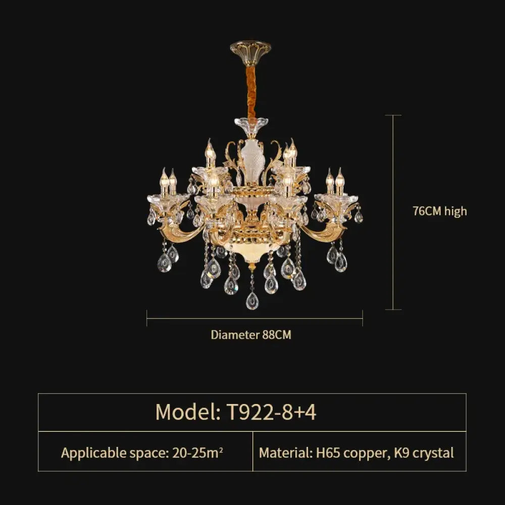Crystal Candle Chandelier for Living Room and Dining Area 12 Heads D88CM / Cold White Chandelier
