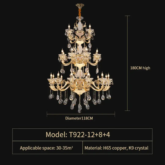 Crystal Candle Chandelier for Living Room and Dining Area 24 Heads D118CM / Cold White Chandelier