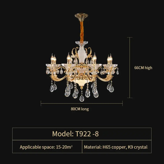 Crystal Candle Chandelier for Living Room and Dining Area 8 Heads D80CM / Cold White Chandelier