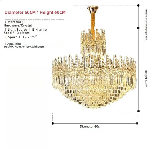 Crystal Chandelier for Duplex Hall and Staircase Lighting D60CM H60CM / Cold White Chandelier