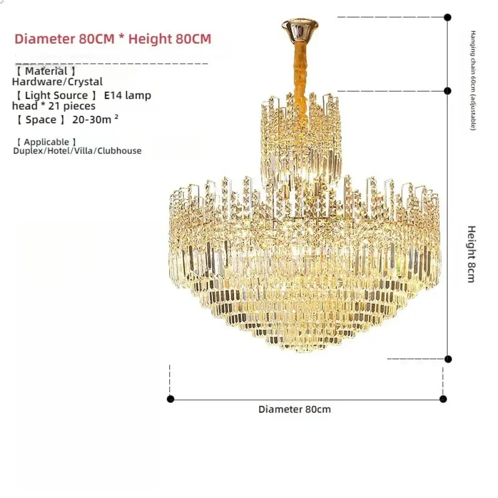 Crystal Chandelier for Duplex Hall and Staircase Lighting D80CM H80CM / Natural Light Chandelier