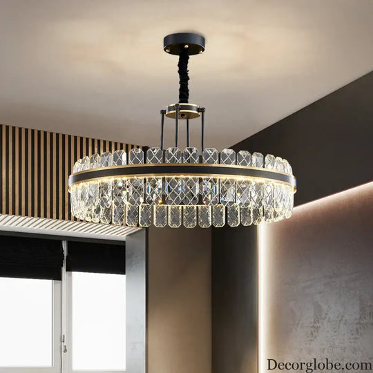 Crystal Chandelier - Modern Minimalist LED Black Leather Design for Living Rooms, Bedrooms, and Dining Spaces - DecorGlobe