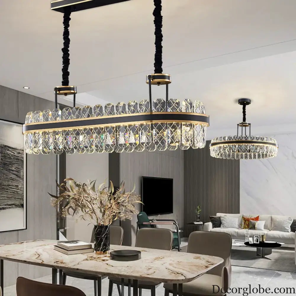 Crystal Chandelier - Modern Minimalist LED Black Leather Design for Living Rooms, Bedrooms, and Dining Spaces - DecorGlobe