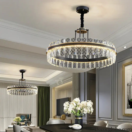 Crystal Chandelier - Modern Minimalist LED Black Leather Design for Living Rooms, Bedrooms, and Dining Spaces - DecorGlobe