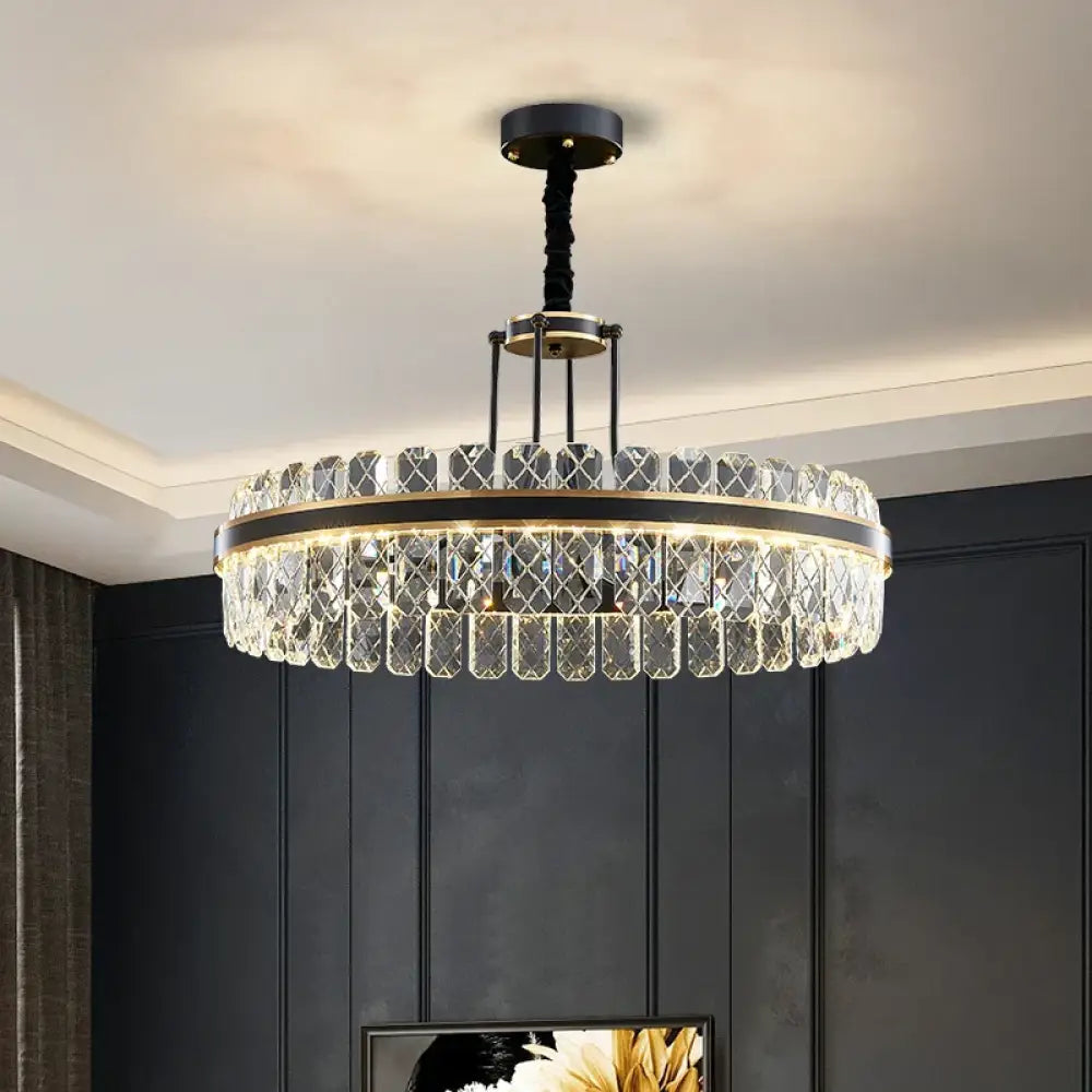 Crystal Chandelier - Modern Minimalist LED Black Leather Design for Living Rooms, Bedrooms, and Dining Spaces - DecorGlobe
