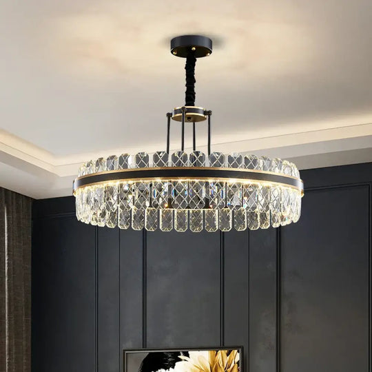Crystal Chandelier - Modern Minimalist LED Black Leather Design for Living Rooms, Bedrooms, and Dining Spaces - DecorGlobe