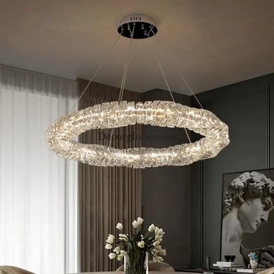 Sophisticated Crystal LED Pendant Lights - Dimmable, Ideal for Living and Dining Rooms - Luxurious Ring Design - DecorGlobe