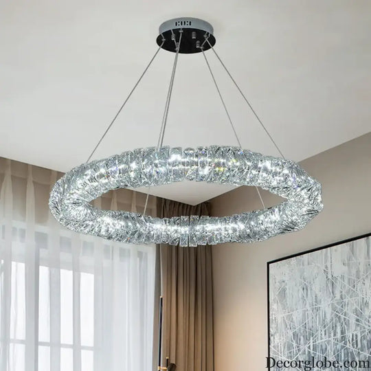 Sophisticated Crystal LED Pendant Lights - Dimmable, Ideal for Living and Dining Rooms - Luxurious Ring Design - DecorGlobe