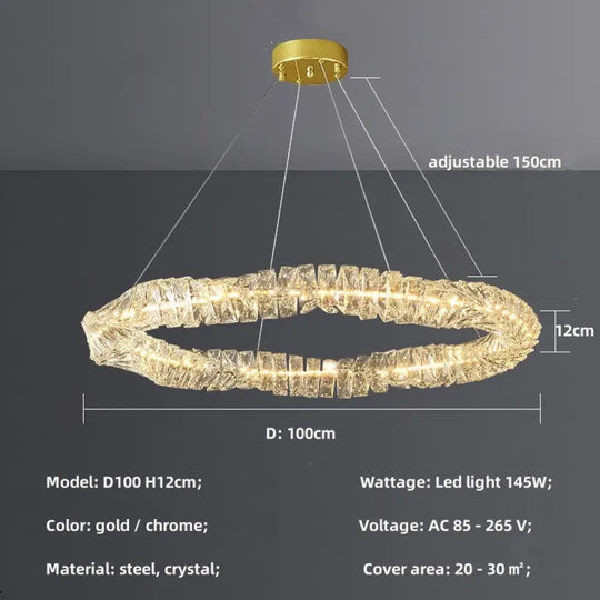 Sophisticated Crystal LED Pendant Lights - Dimmable, Ideal for Living and Dining Rooms - Luxurious Ring Design - DecorGlobe