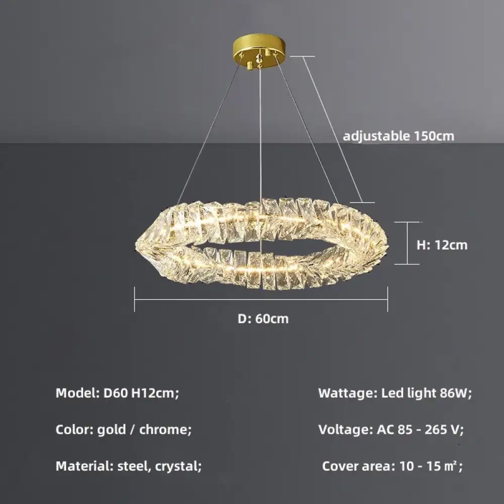 Sophisticated Crystal LED Pendant Lights - Dimmable, Ideal for Living and Dining Rooms - Luxurious Ring Design - DecorGlobe
